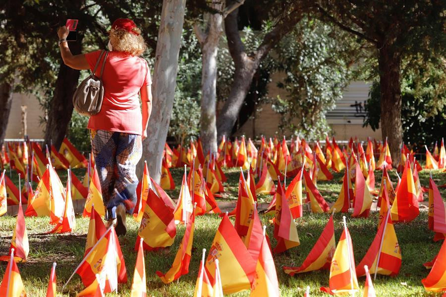 Plantan miles de banderas en una mediana ajardinada de murcia por las victimas