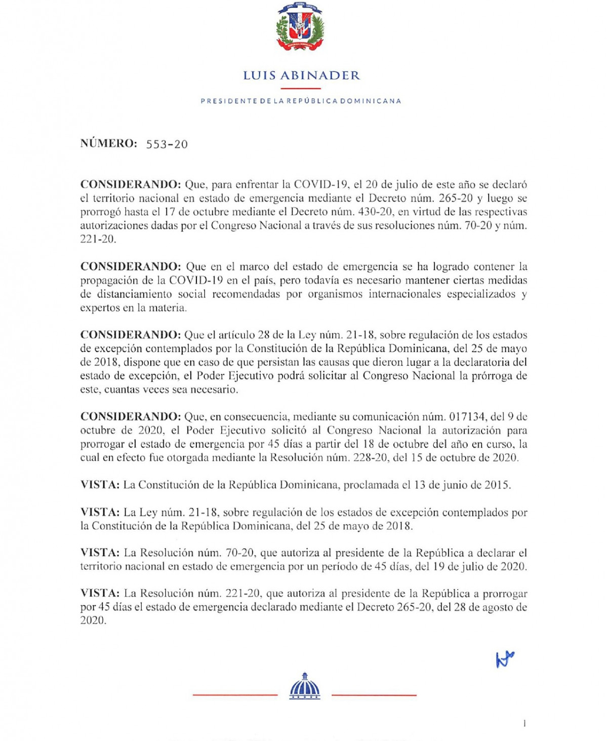 Decreto 553 20 Pru00f3rroga del Estado de Emergencia page 0001